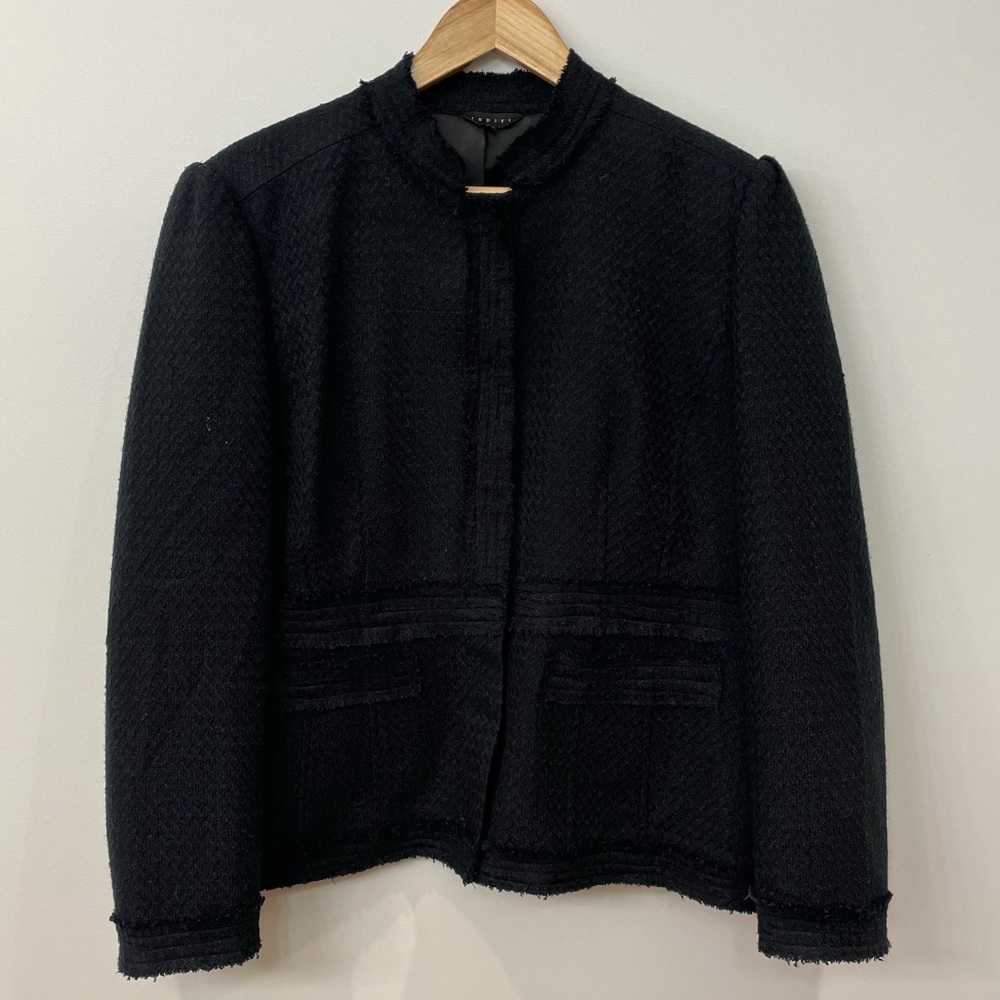 Ispiri, Tweed Look, Jacket, Black, Snaps, Collarless, Size XL